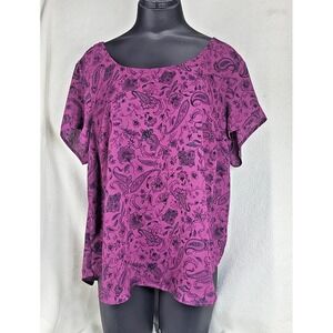 Torrid Chiffon Boho Goth Peasant Blouse Plus Size 1 Purple‎ Paisley Sheer Top